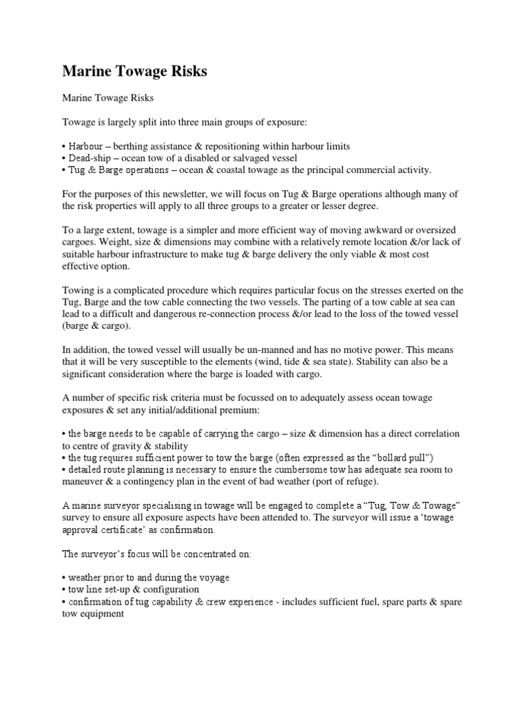 Tug & Barge Towage Risk Assessment | PDF | Tugboat | Barge