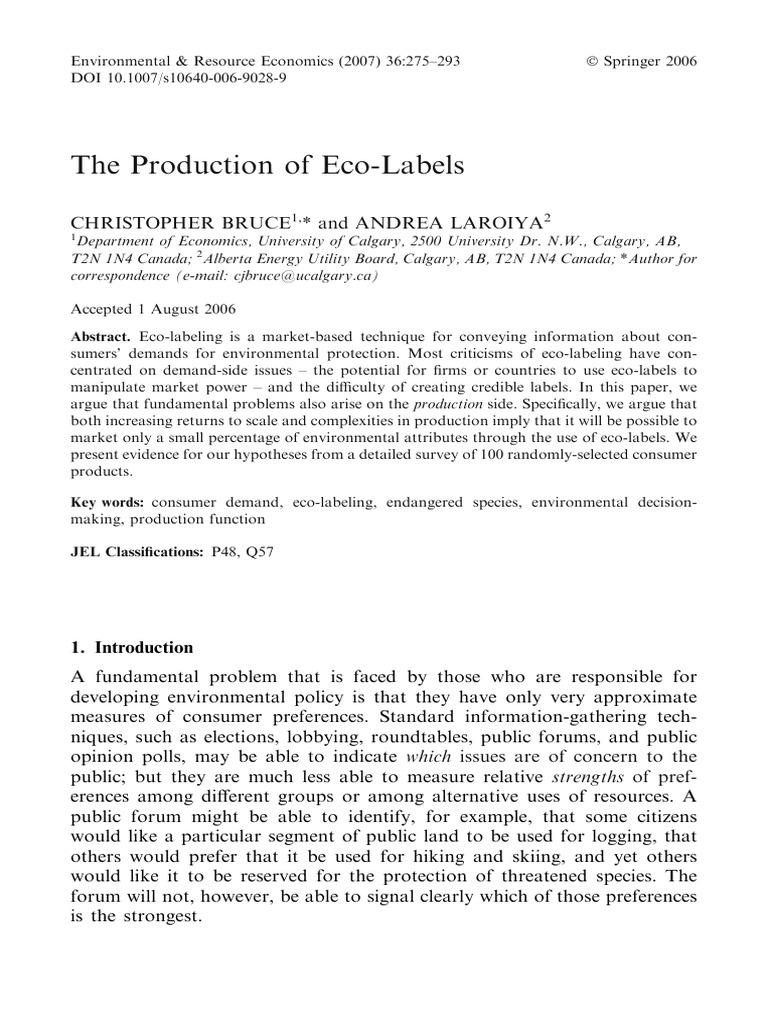 The Production of Eco-Labels | PDF | Economics | Economies Of Scale