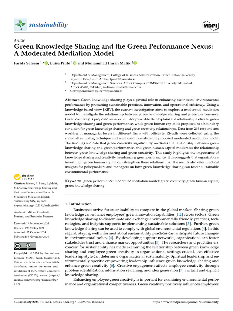 Green Knowledge Sharing and Performance | PDF | Creativity | Innovation