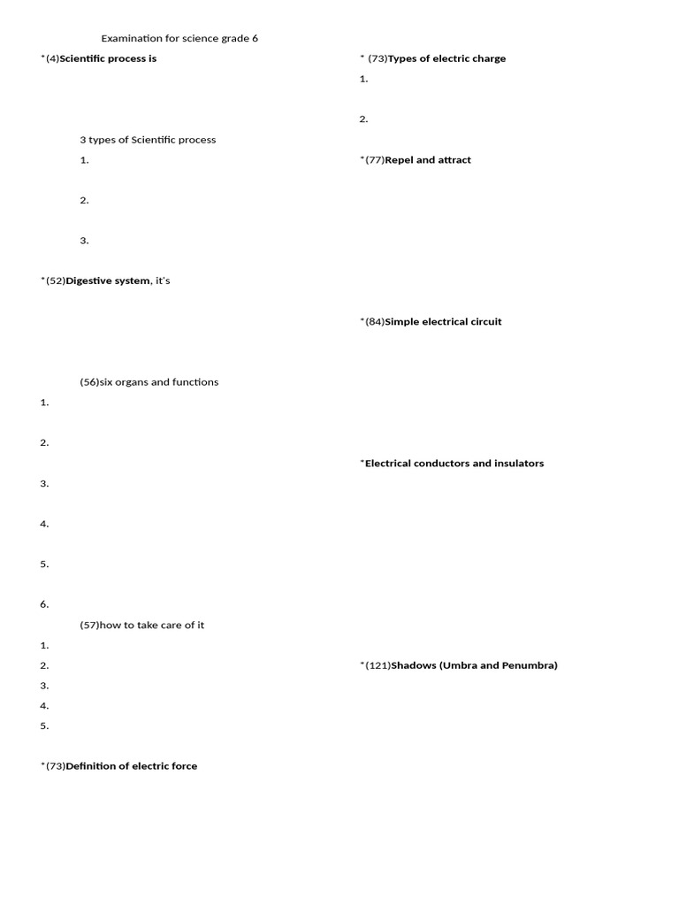 Examination For Science Grade 6 | PDF