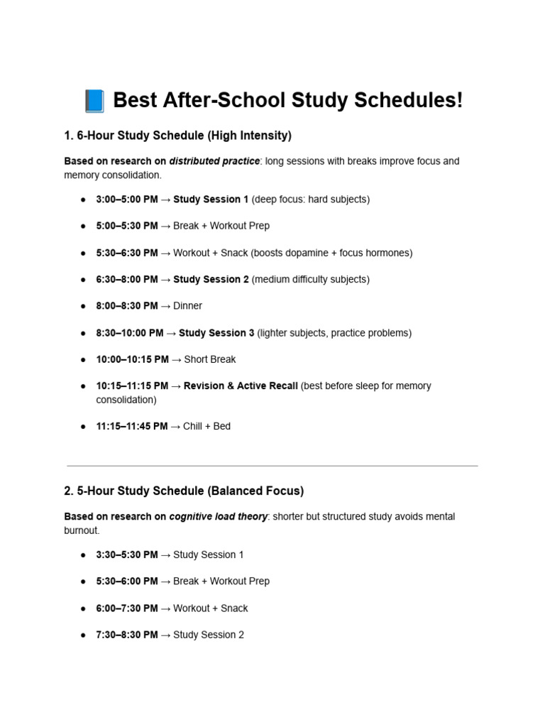 After-School Study & Workout Plans | PDF