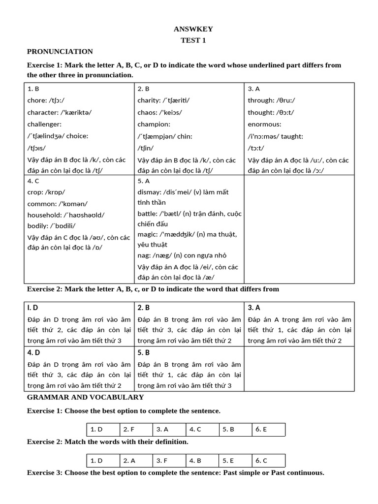 Đáp Án Unit 1 | PDF