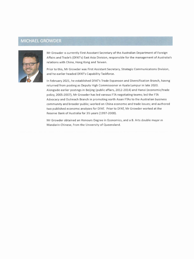 Michael Growder: DFAT Leadership Profile | PDF