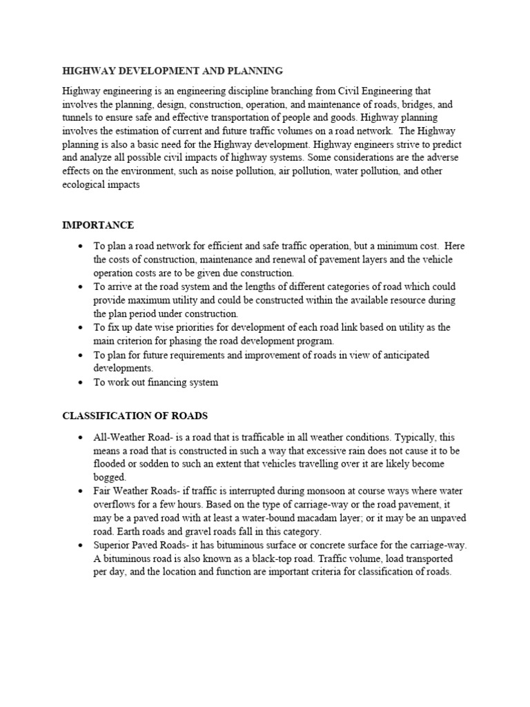 Highway Development and Planning Guide | PDF | Road | Road Surface