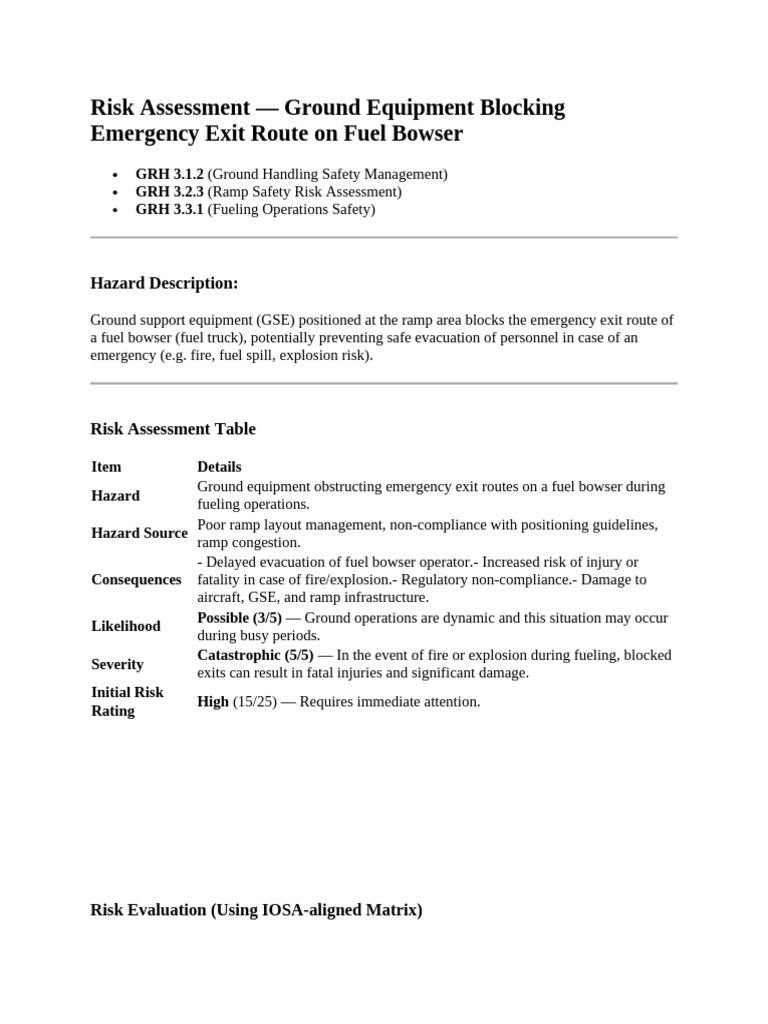 Ground Equipment Emergency Exit Risk | PDF | Risk | Risk Assessment