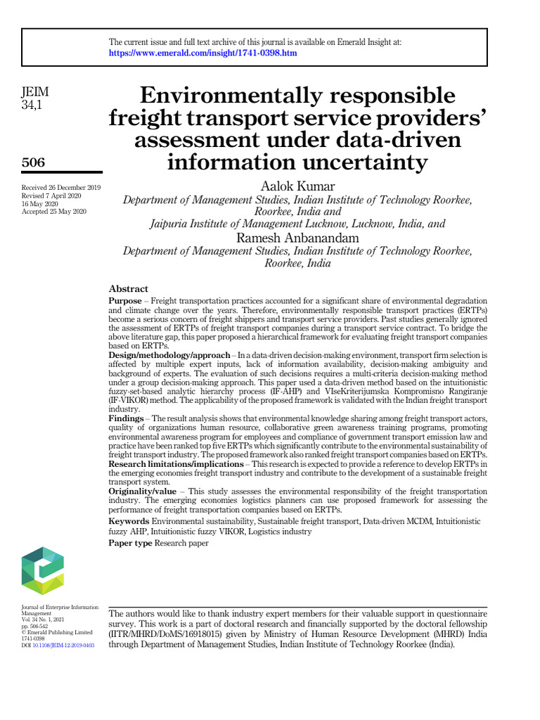 10-1108_JEIM-12-2019-0403 | PDF | Transport | Sustainability