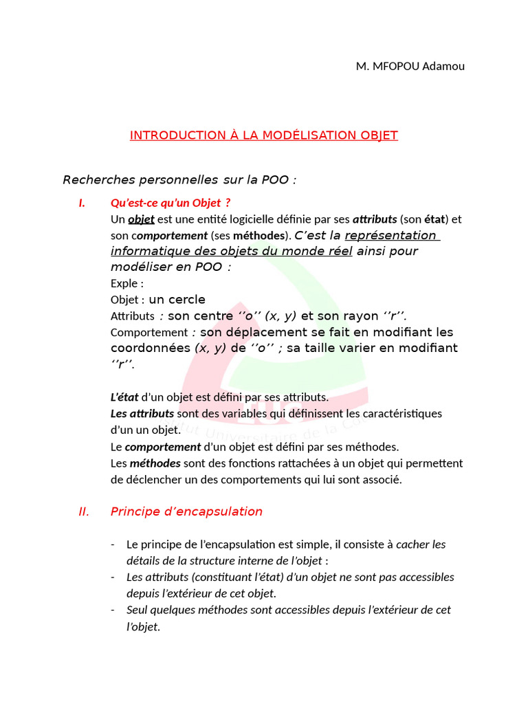 Introduction à la modélisation objet POO | PDF | Classe (informatique ...