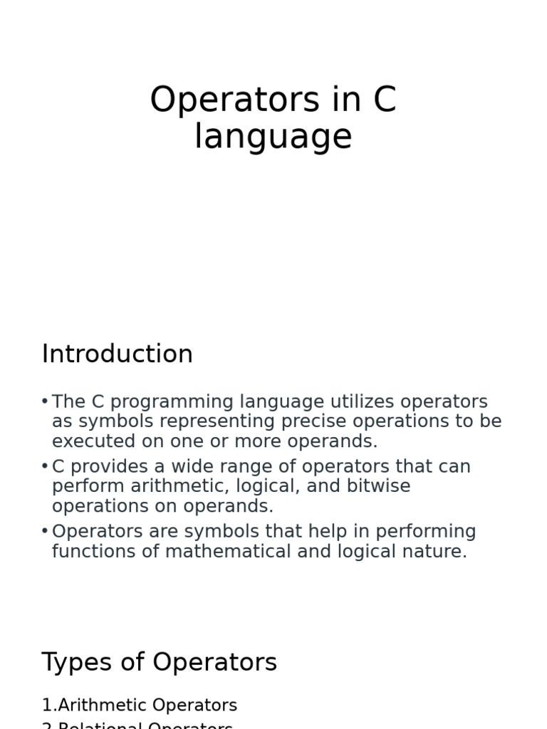 Lecture 8-11operators in C Language | PDF | Multiplication | Arithmetic