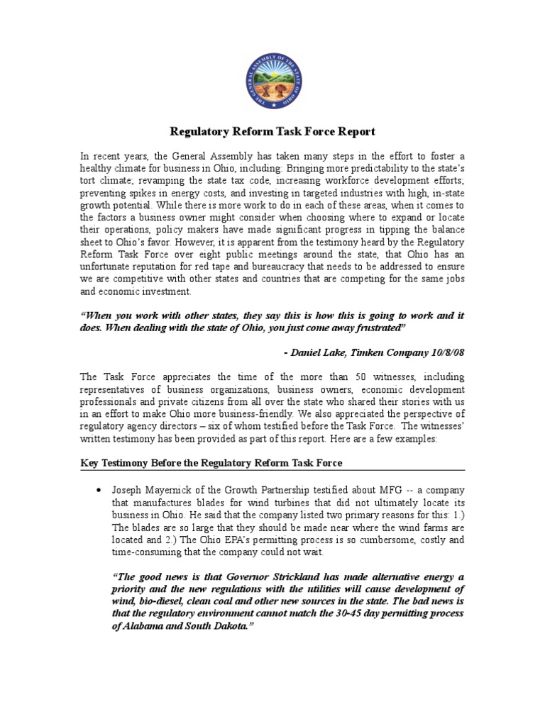 Final Report of The Ohio Regulatory Reform Task Force | PDF ...