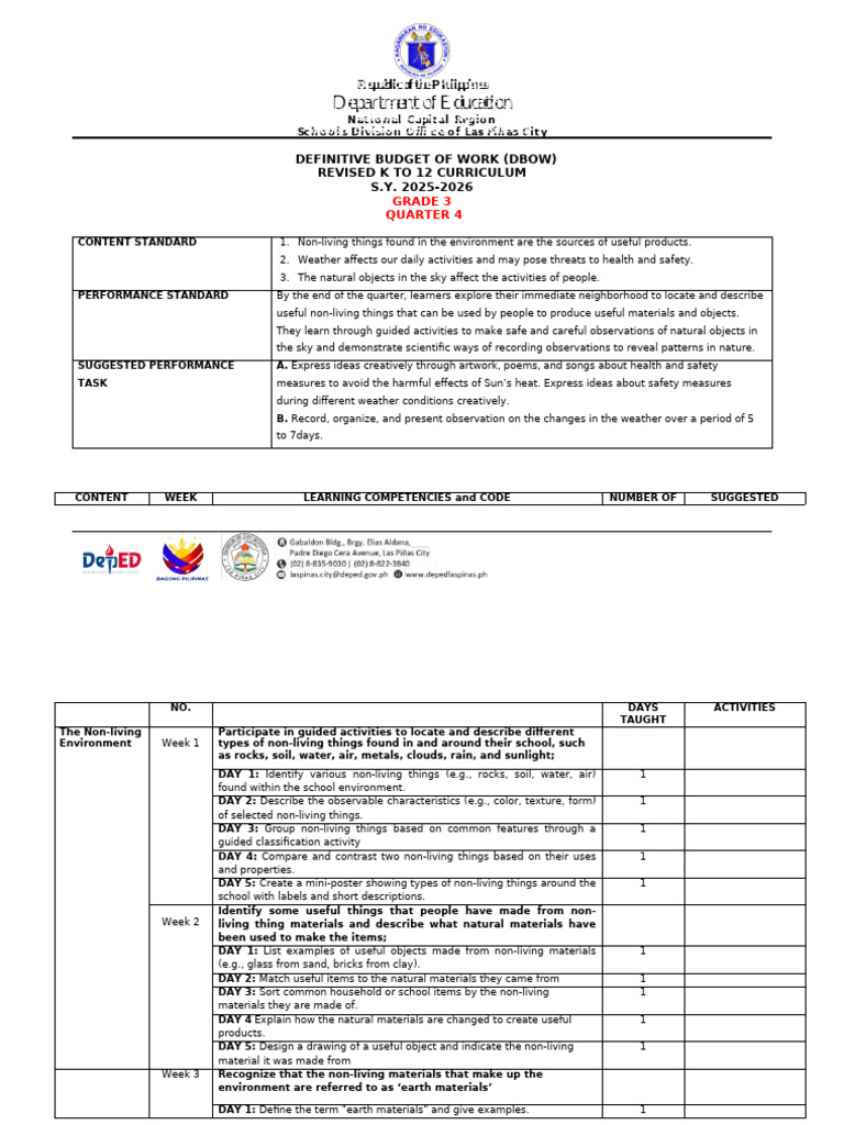 Grade 3 DBOW: K to 12 Curriculum Guide | PDF | Sky | Soil