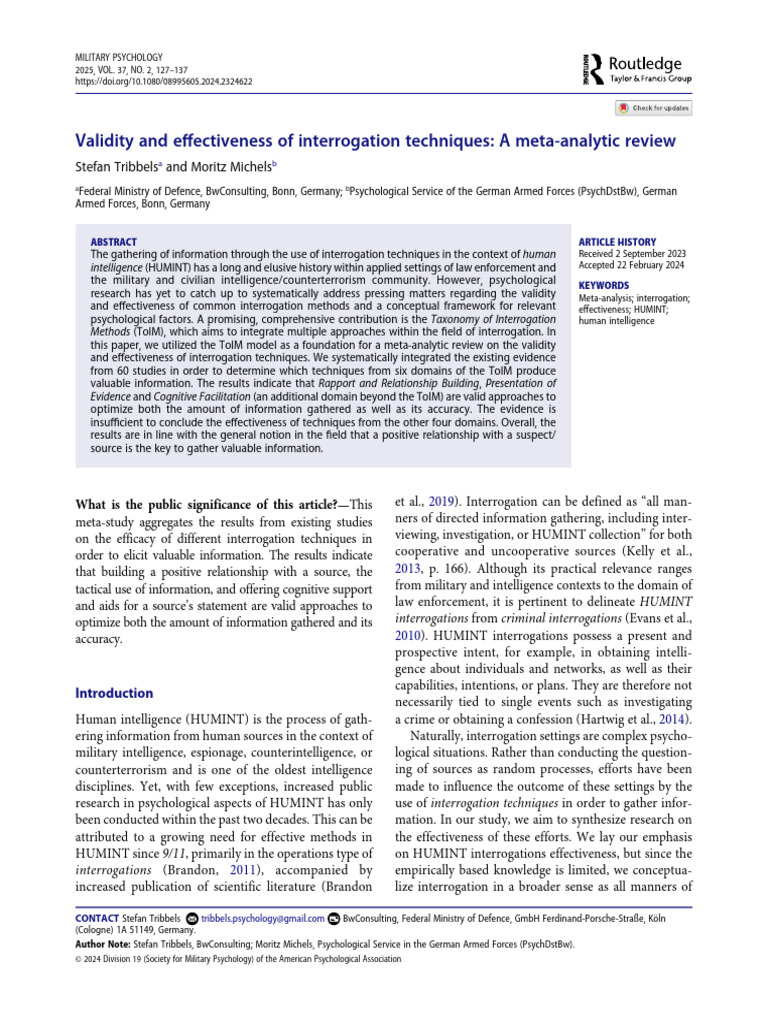 Interrogation Techniques: A Meta-Analysis | PDF | Meta Analysis ...