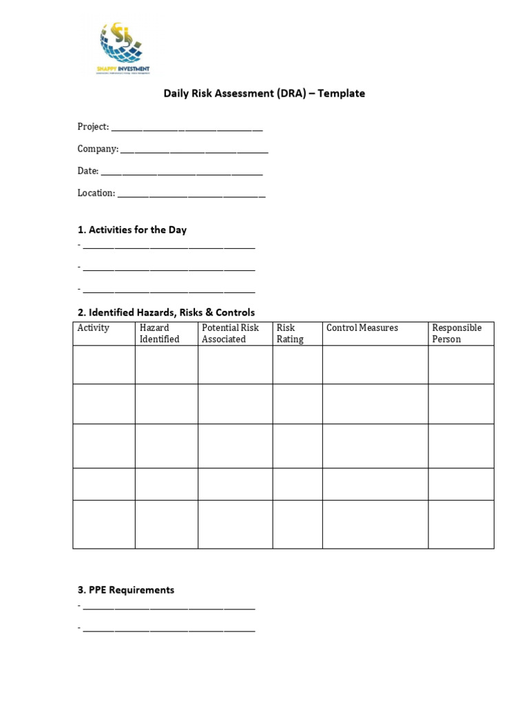 Daily Risk Assessment Template | PDF