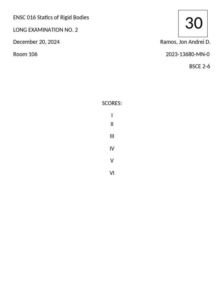 ENSC 016 Statics of Rigid Bodies EXAM FORMAT (02.0) | PDF