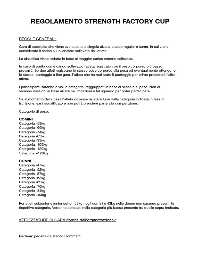 Regolamento Strength Factory Cup | PDF