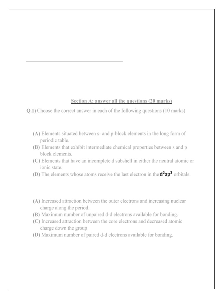 EDC 313 Inorganic III Main Exam 2021-2022 | PDF | Coordination Complex ...