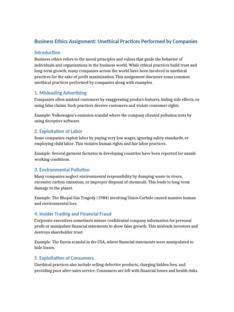 Unethical Business Practices Explained | PDF | Business Ethics | False ...
