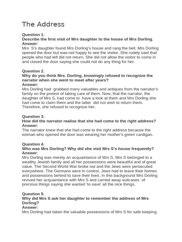 The Address: Mrs. Dorling's Betrayal | PDF
