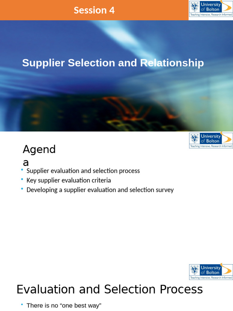 Lecture 3 Supplier Selection | PDF | Supply Chain | Procurement