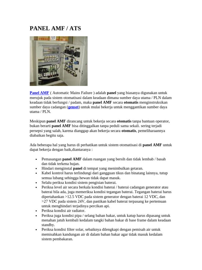 Pemeliharaan Panel AMF Genset | PDF