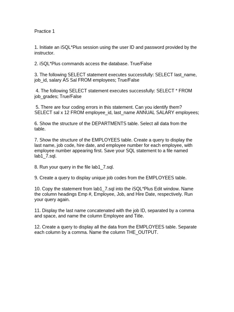Oracle Lab Ex | PDF | Sql | Table (Database)