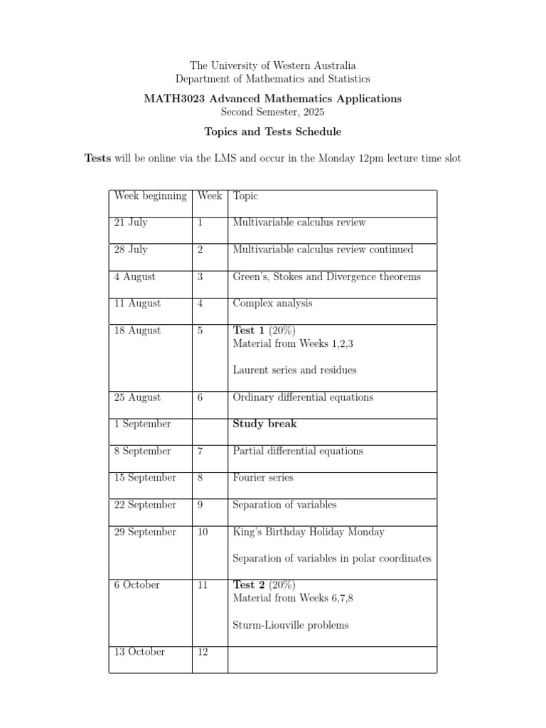 Topics and Test Schedule | PDF