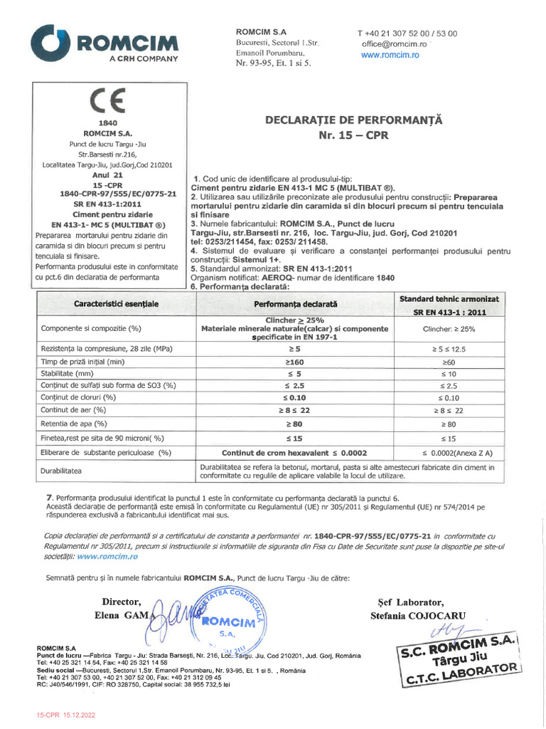 T Declaratie de Performanta Multibat 4 | PDF