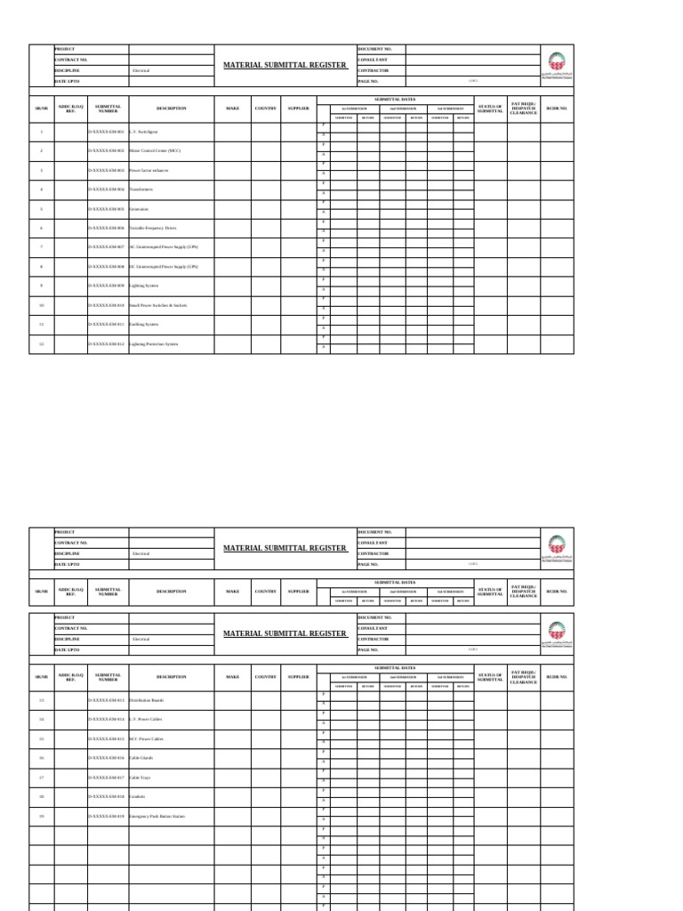 D111416-Material Submittal Log (Weekly Presentation 53) | PDF | Power ...