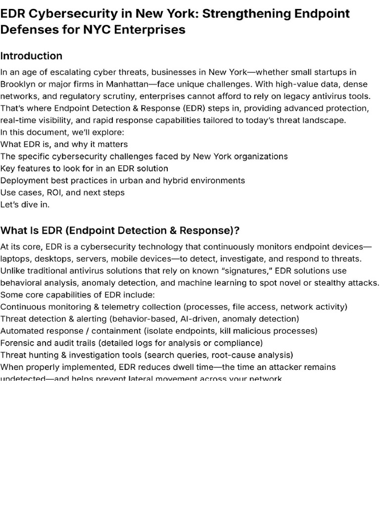 EDR Cyber Security in New York | PDF