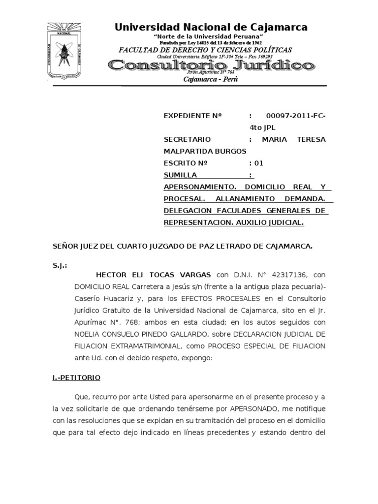 Allanamiento Filiacion | PDF | Demanda judicial | Ley procesal