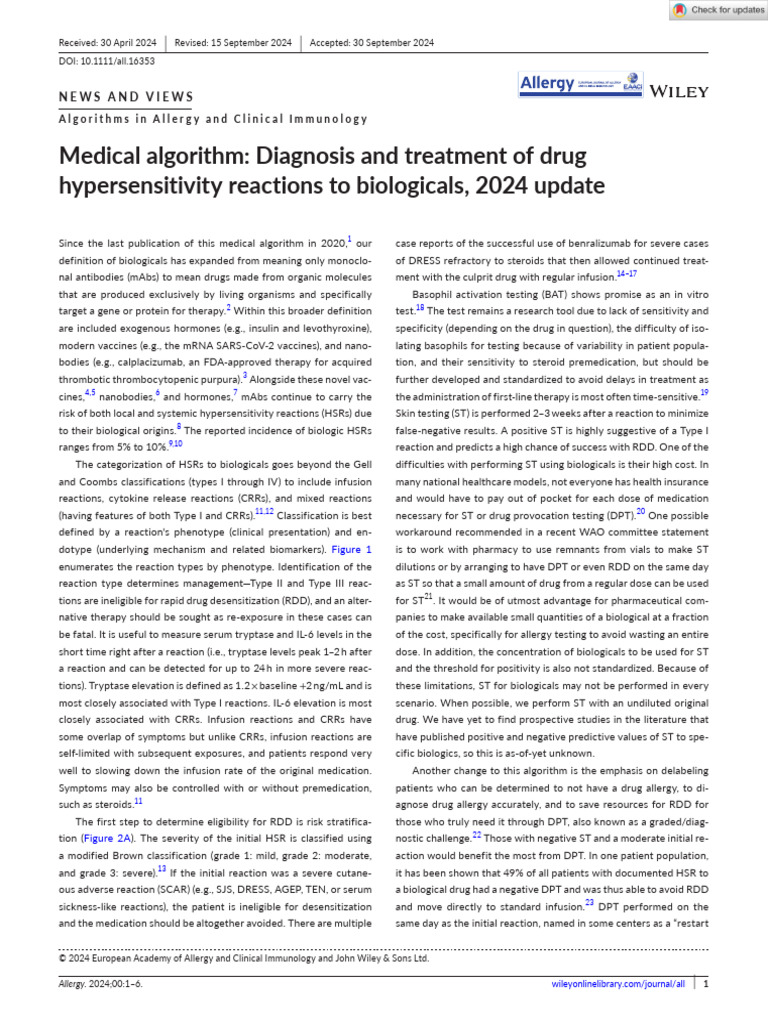 Drug Hypersensitivity Algorithm Update 2024 | PDF | Allergy ...