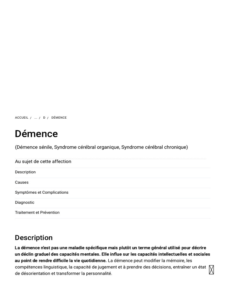 Comprendre la démence : causes et traitements | PDF | Démence | Maladie ...