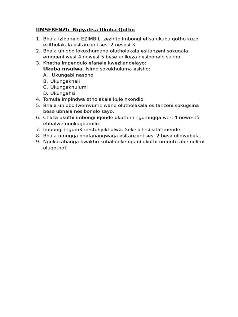 Ukubaluleka Kokuba Qotho | PDF