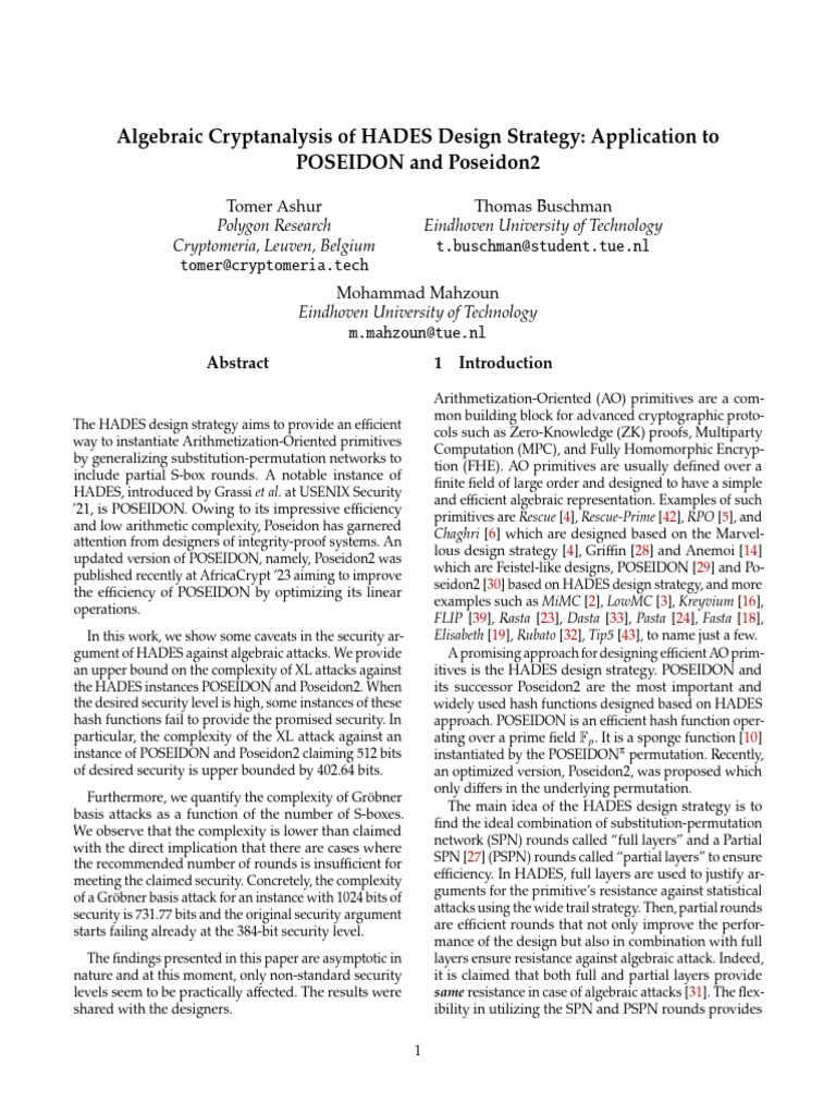 Algebraic Attacks on Poseidon Hashes | PDF | Polynomial | Algebra