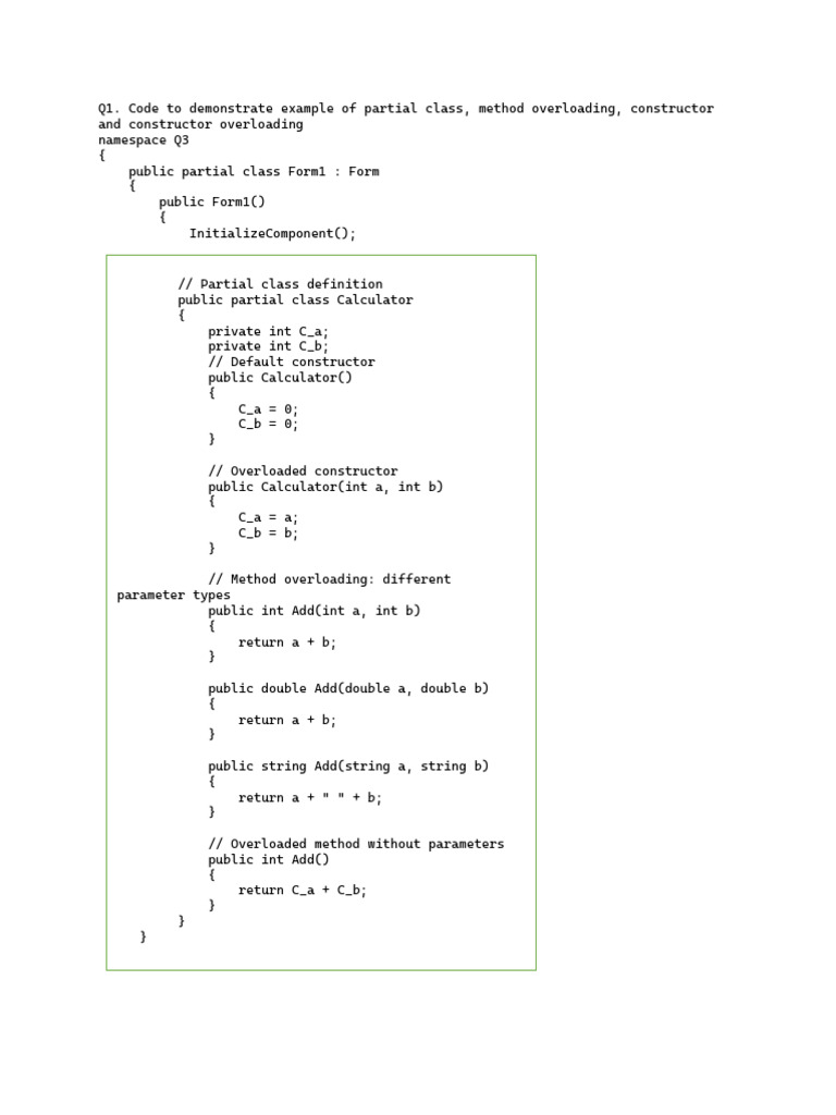 C# Partial Class and Method Overloading | PDF