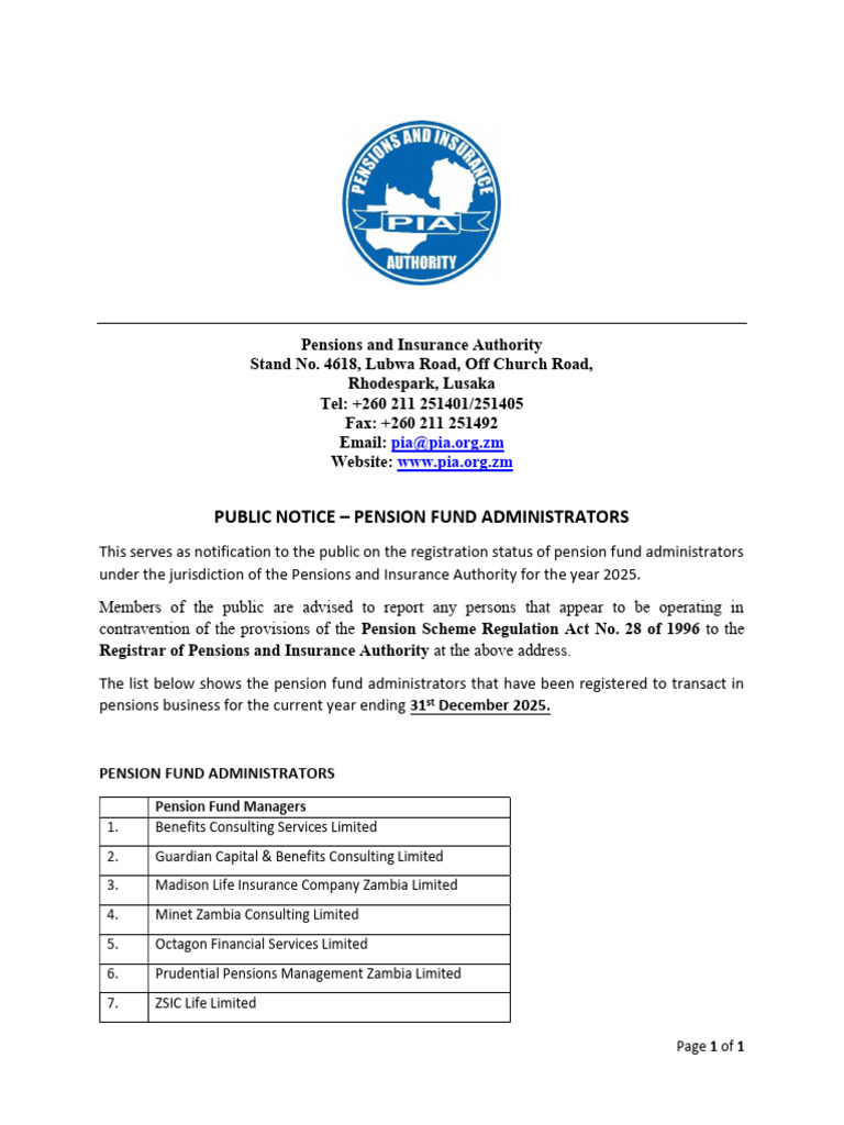 2025 Pension Fund Administrators List | PDF