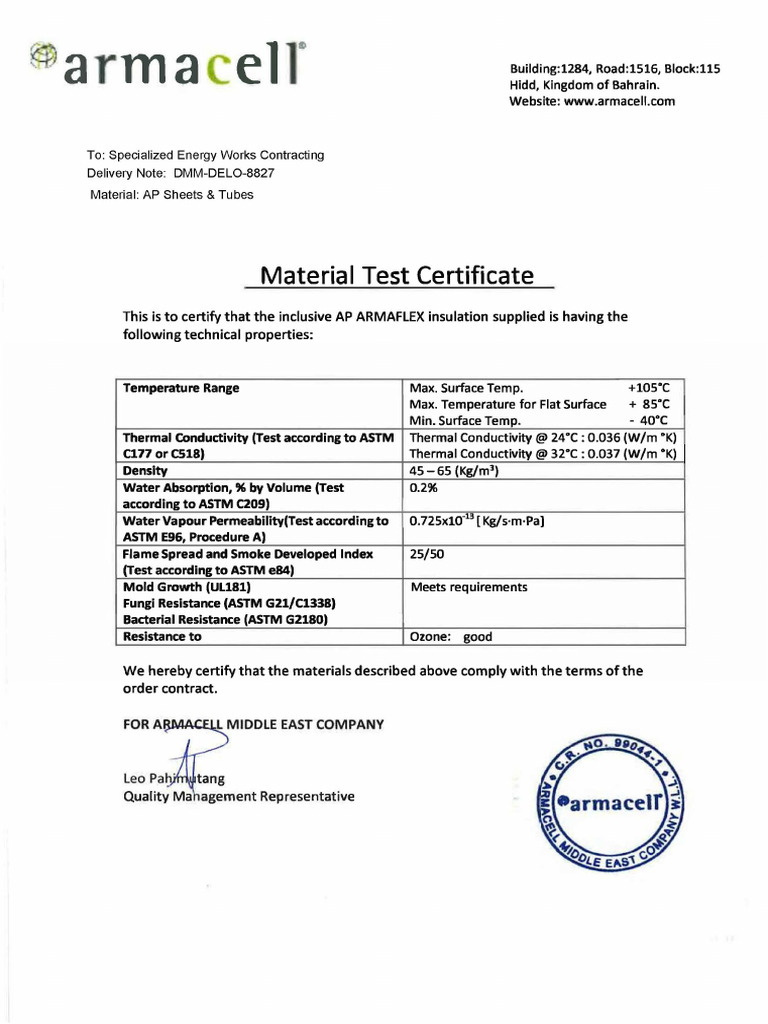 Material Test Certificate | PDF