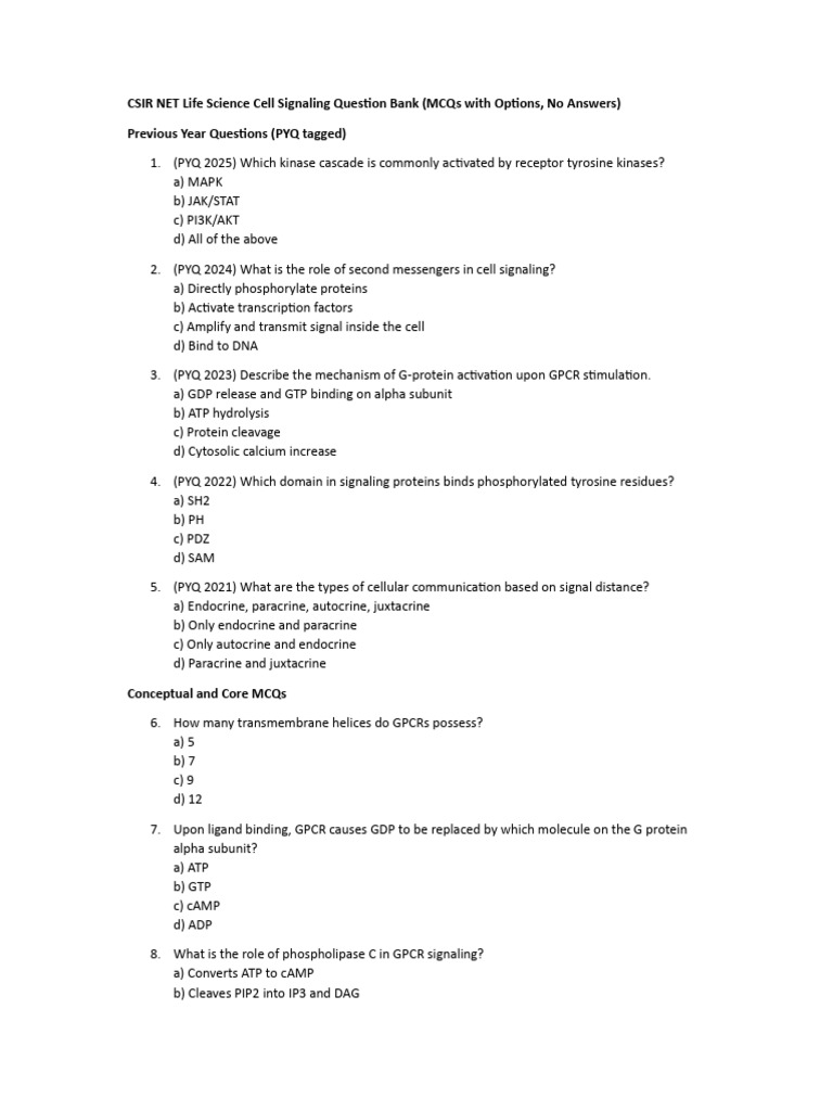 CSIR NET Life Science Cell Signaling MCQs | PDF | Cell Signaling ...