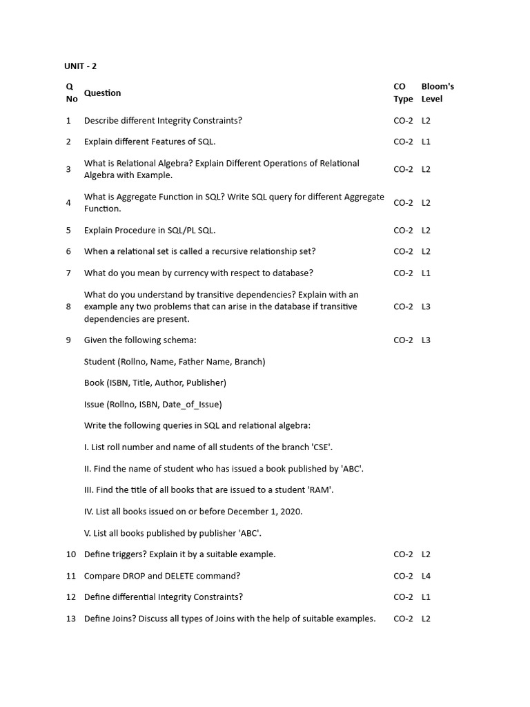 DBMS UNIT2 Imp Question Answer | PDF | Sql | Databases