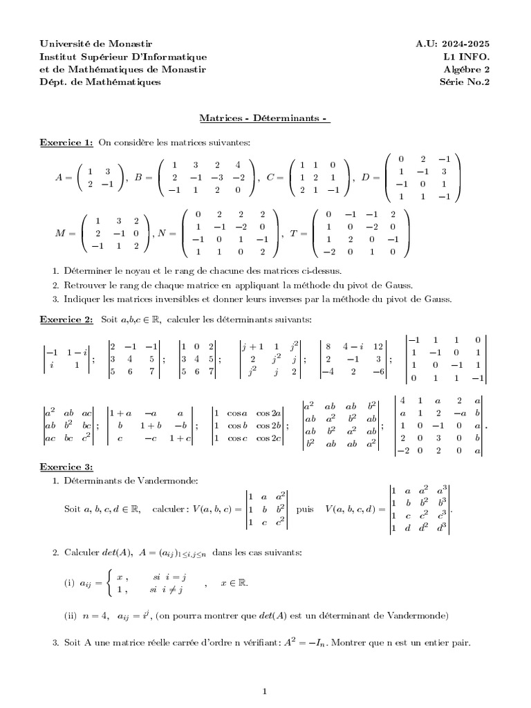 Déterminants de Vandermonde et Matrices | PDF | Déterminant | Relations ...