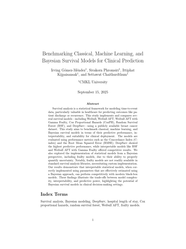 Benchmarking Survival Models in Healthcare | PDF | Statistics | Machine ...