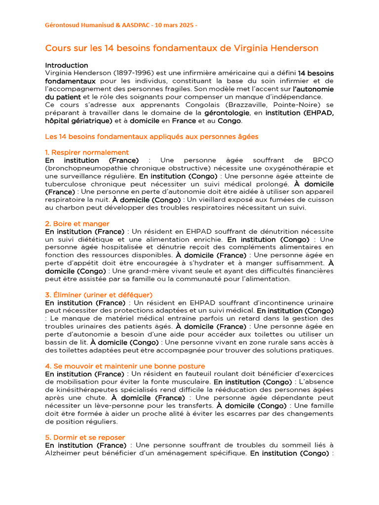 14 besoins fondamentaux des personnes âgées | PDF | Vieillesse ...