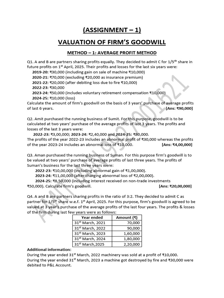 Firm Goodwill Valuation Methods Guide | PDF | Goodwill (Accounting ...