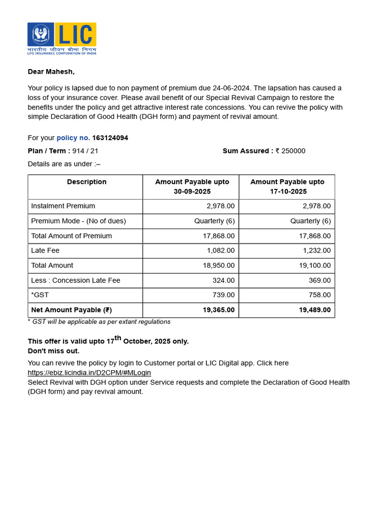 Revive Your Lapsed Insurance Policy Now | PDF