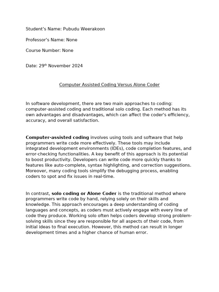 Computer-Assisted vs Solo Coding Methods | PDF | Computer Programming ...