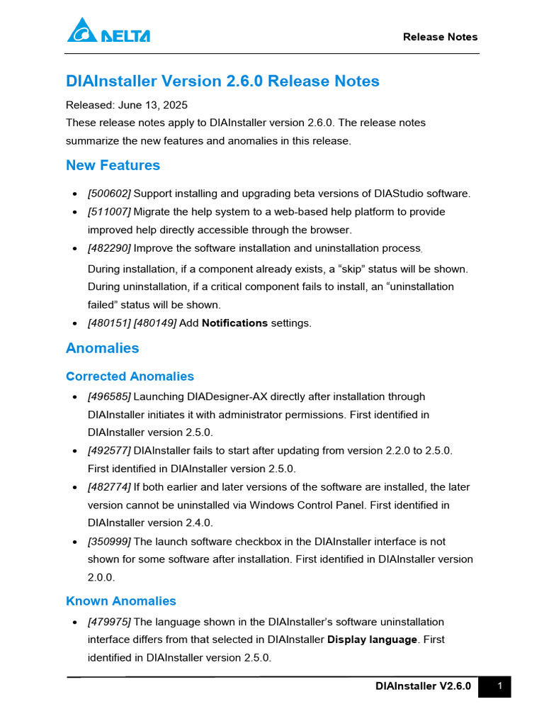 DIAInstaller 2.6.0 Release Notes | PDF | System Software | Computing