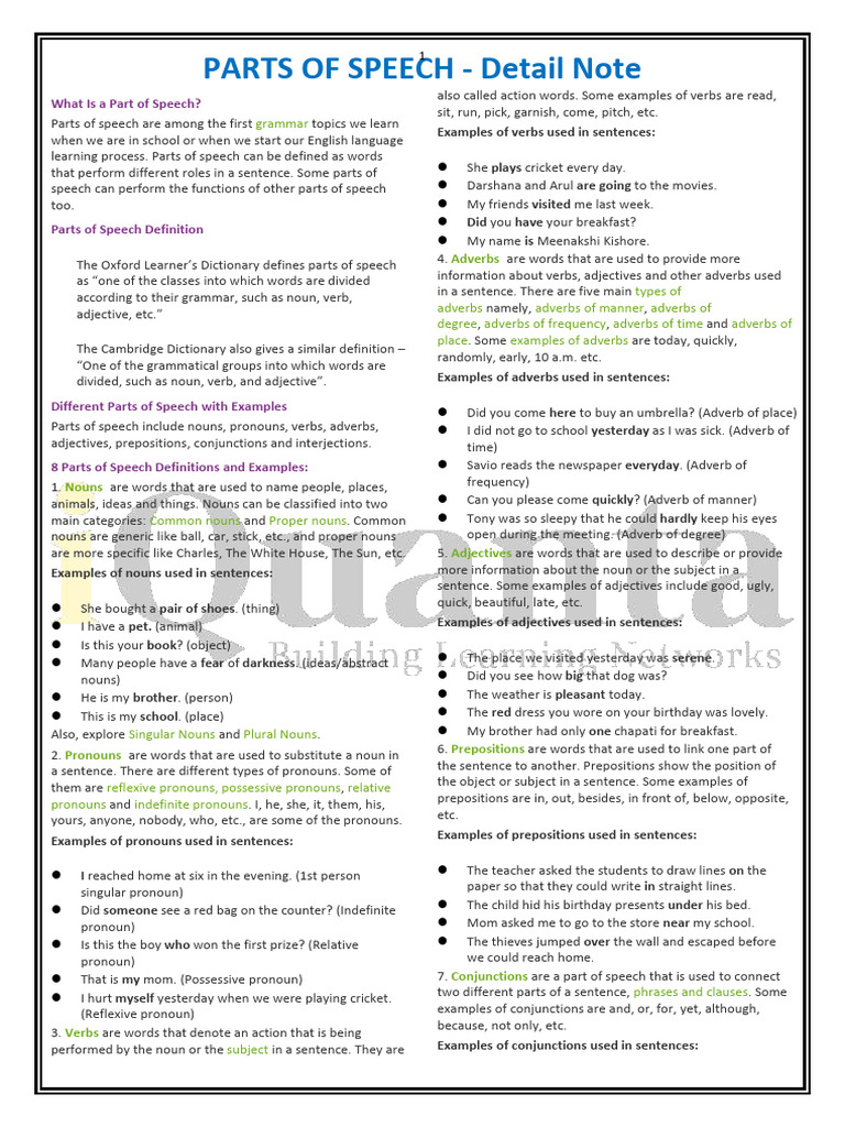 Understanding Parts of Speech Explained | PDF | Part Of Speech | Adverb