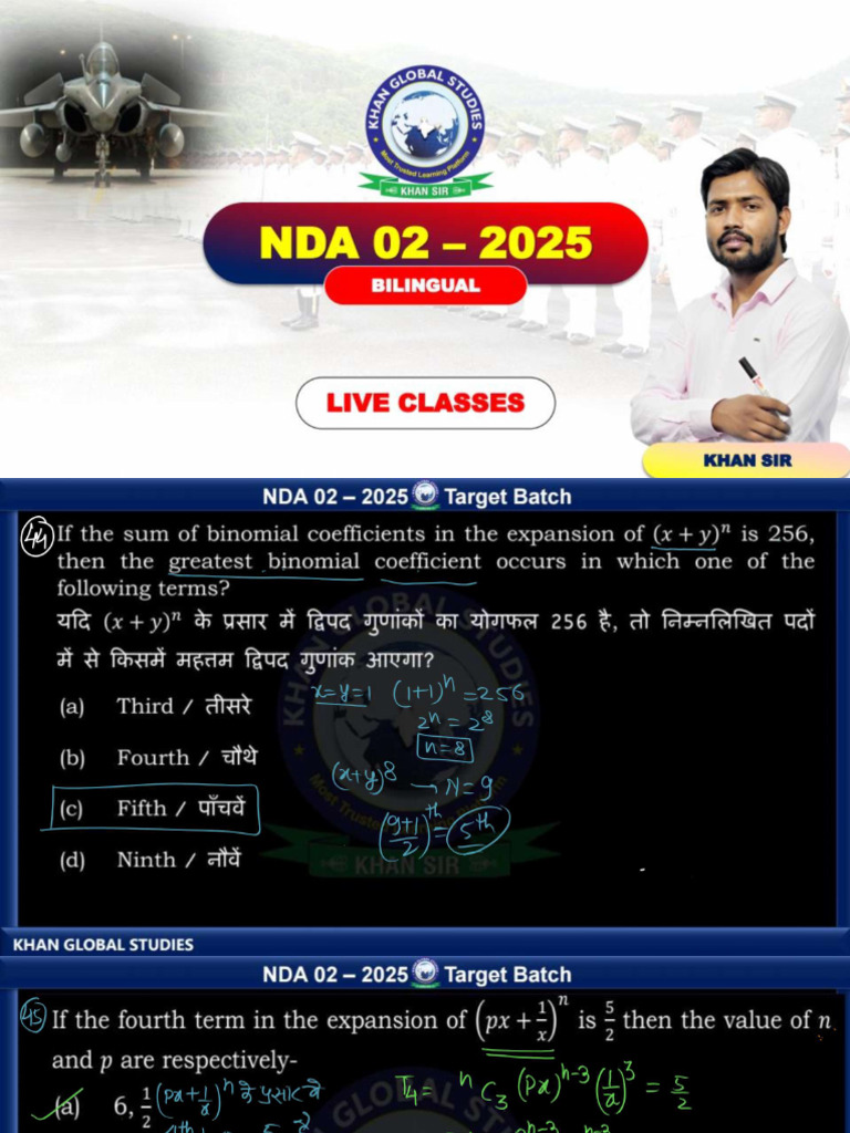 NDA Mathematics 2025 NDA Binomial Theorem NDA Top 100 Questions | PDF