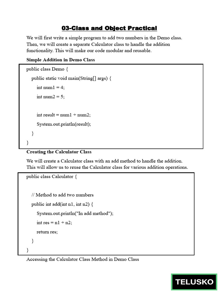 Class and Object Practical | PDF | Method (Computer Programming ...