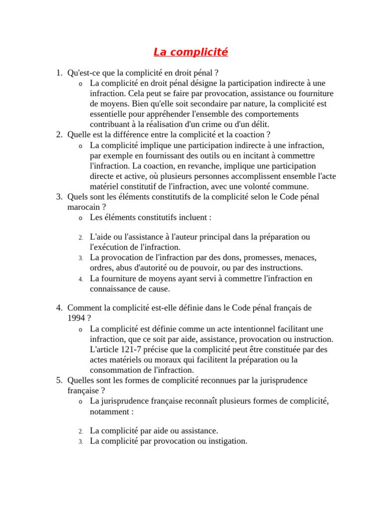 Comprendre la complicité en droit pénal | PDF | Aider et encourager ...