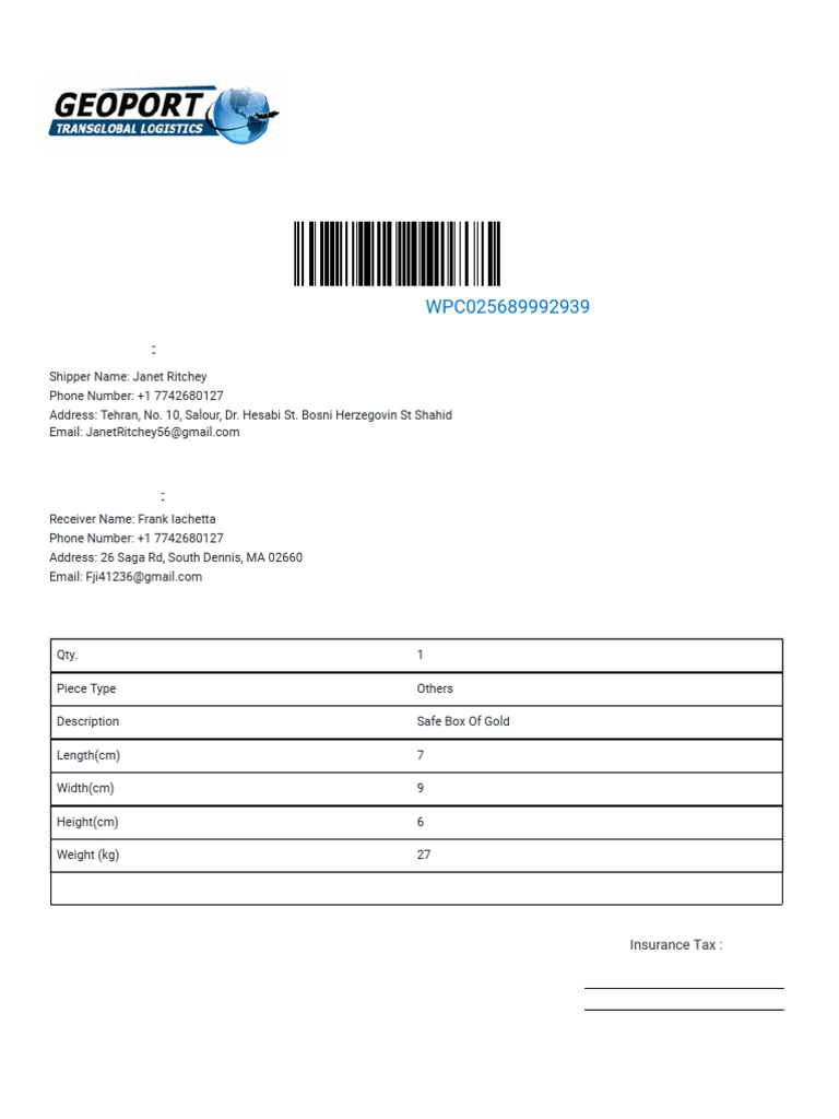 Package Tracking WPC025689992939 | PDF